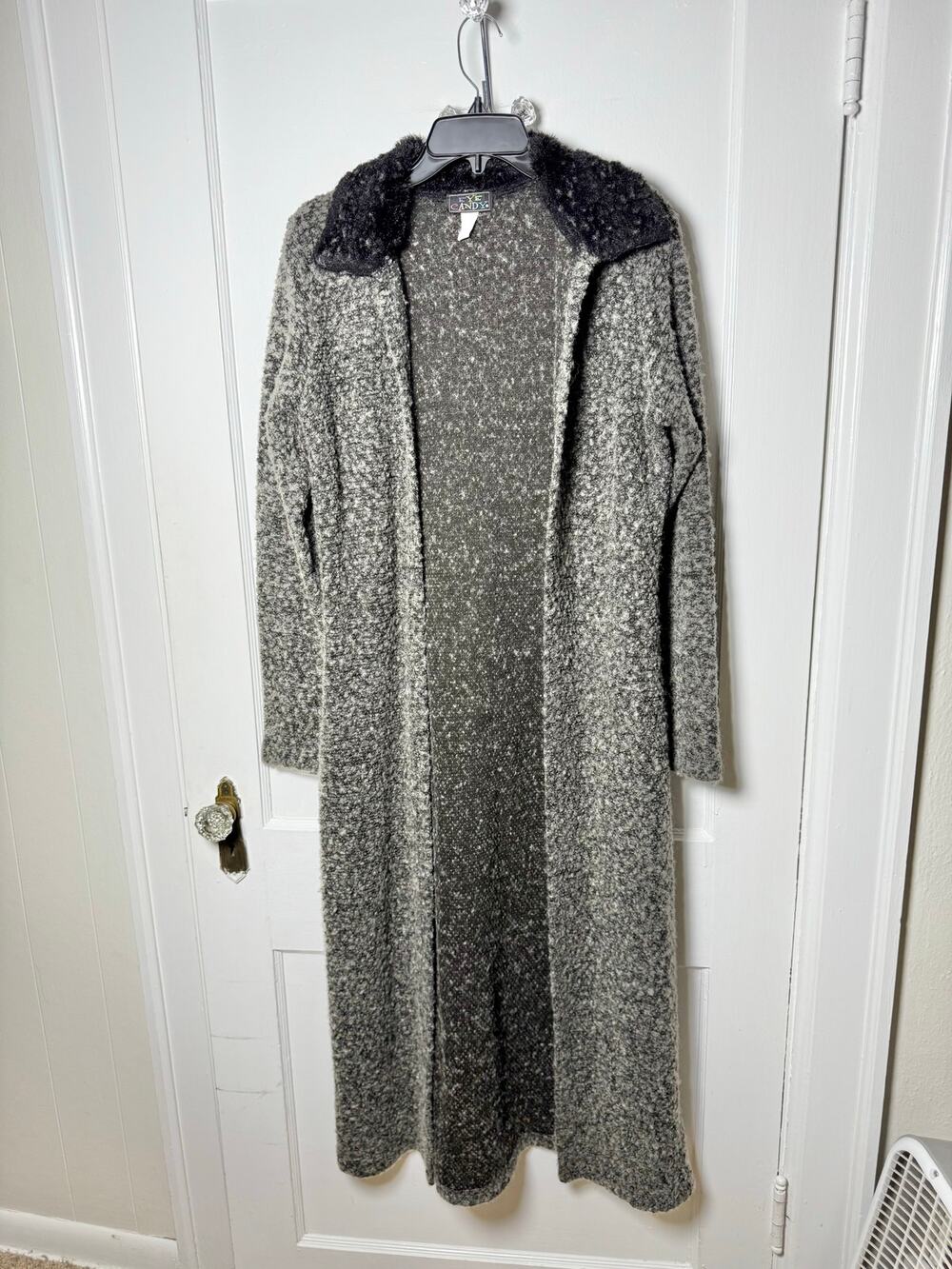 Vintage Y2K Eye Candy Gray Boho Faux Fur Duster Cardigan Whimsygoth Fairy L